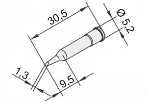 ERSADUR Soldering tip, lead-free, angled face, 1,3mm Ø 
