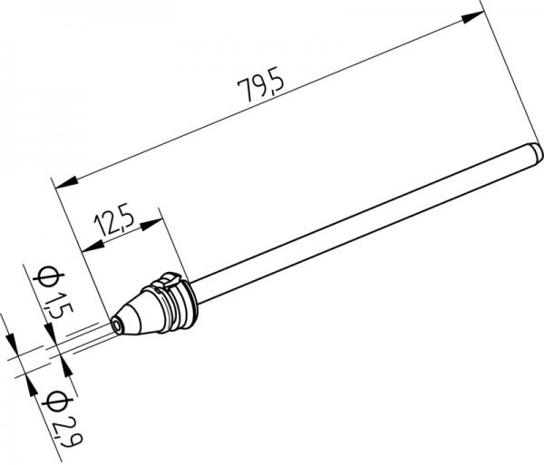 Ilgaamžis, didesnės galios ERSADUR išlitavimo antgalis, vidinis Ø 1,5mm, išorinis Ø 2,9mm 