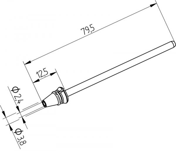 Ilgaamžis, didesnės galios ERSADUR išlitavimo antgalis, vidinis Ø 2,4mm, išorinis Ø 3,8mm 