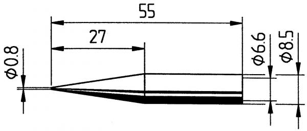 Bešvinis, 0,8mm Ø taškinis, pailgintas, ilgaamžis ERSADUR litavimo antgalis 
