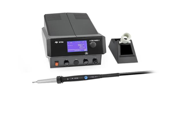 i-CON VARIO 2 MK2, 2-channel (de)soldering station with interface and i-Tool AIR S hot air soldering iron 