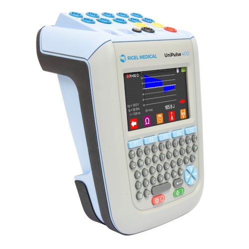 Rigel Uni-Pulse 400 Defibriliatorių, automatinių defibriliatorių, išorinių širdies stimuliatorių parametrų analizatorius ir elektrokardiografinio signalo simuliatorius 