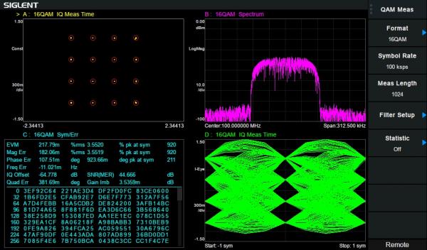 Skaitmeninės moduliacijos analizės funkcija SSA3000X-R serijos spektro analizatoriams, įskaitant: ASK, FSK, MSK, PSK, QAM 