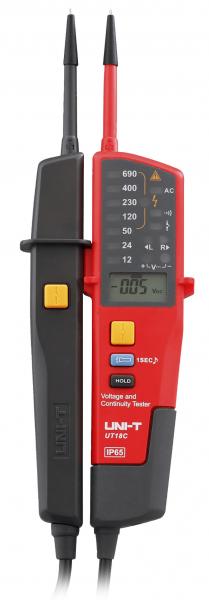 Voltage and continuity tester with voltage up to 690V measurement and phase sequence indication 